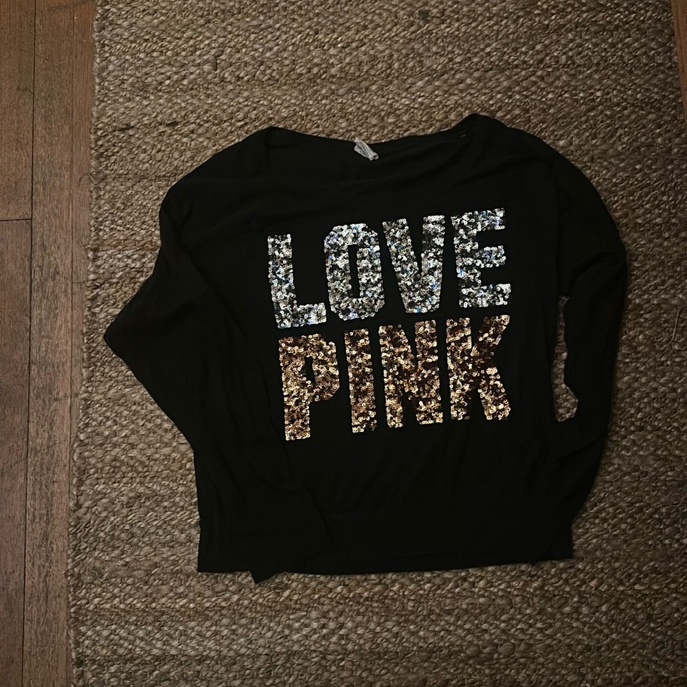 Pink by victoria secret, Black, Sparkly, lighten worn, Size large in teens